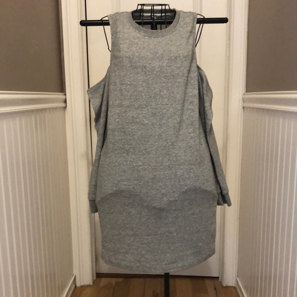 Long sleeve tee shirt gray dress by Garage with peek a boo shoulders
